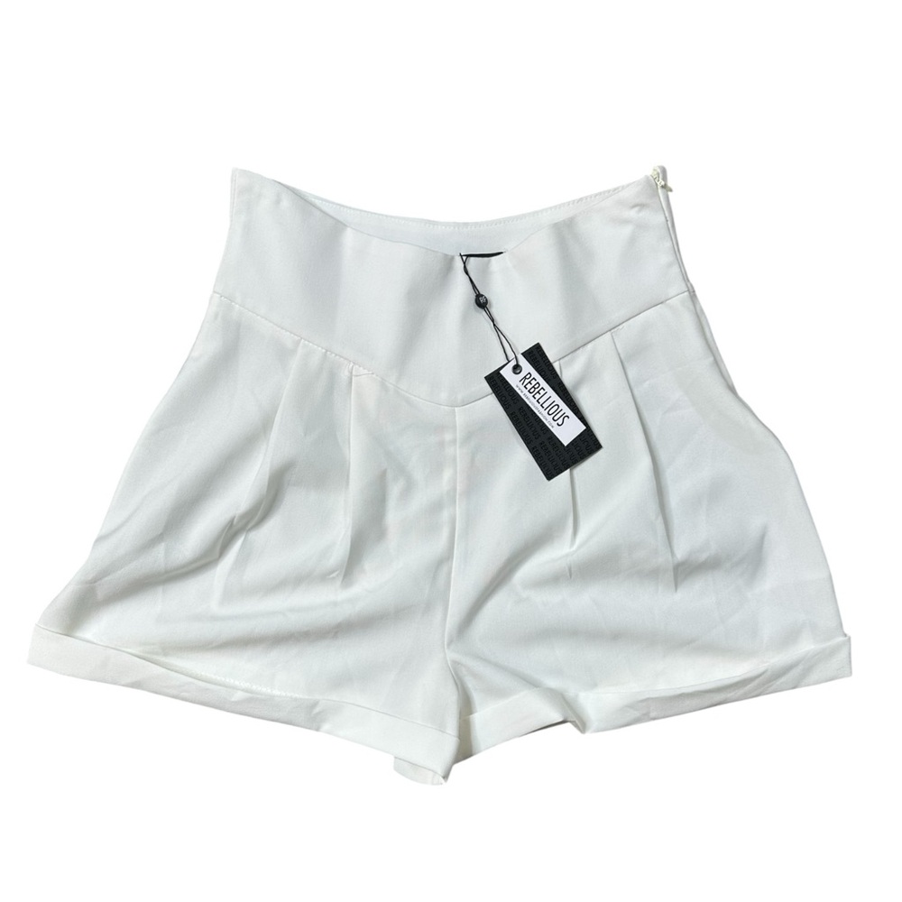 Rebellious Fashion Emile White Tailored High Waisted Shorts Womens Shorts Size 8